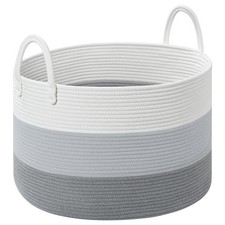 67L Large Woven Blanket Basket, Cotton Rope Baby Laundry Hamper with Handles,...