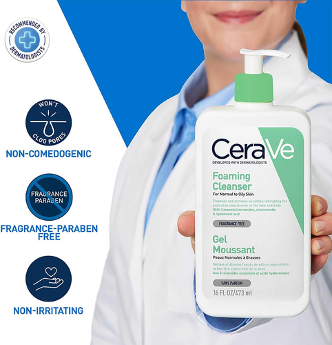 Cerave Schiuma Detergente Viso E Corpo, per Pelle Da Normale a Grassa, 473 Ml - Foto 5 di 12