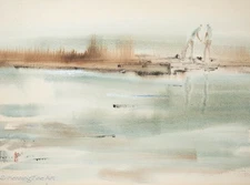 Beautiful Vintage Expressionist Landscape Signed "Chen" Watery with Two Figures