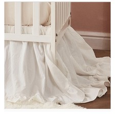 Boho Bohemian Baby Nursery Crib Bed Skirt Dust Ruffle - Neutral Solid Color Whit