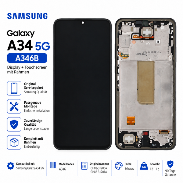 Samsung Galaxy A34 5G A346B Display Touchscreen Rahmen Schwarz Service Pack-image