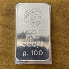 SILVER BAR 100 grams title 999 Mario Villa certified E 80.41 per troy oz