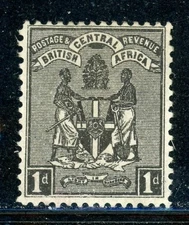 BRITISH CENTRAL AFRICA 21 SG21 MH 1895 1p blk Coat of Arms No Wmk CV$24