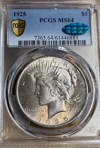1925 $1 Peace Dollar Silver PCGS MS64 CAC Pink Gold Tone Toning Beautiful Color
