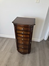 Freestanding Dark Wood Jewelry Armoire 7 Drawers pop up  Mirrored top open sides
