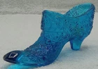 Fenton Blue Daisy and Button Glass Slipper Shoe Trinket Dish Starburst Design