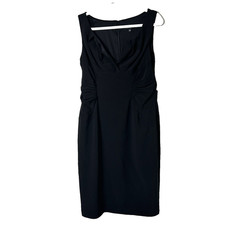 Adrianna Papell Sheath Dress Size 10 Black Ruched Sides Sleeveless Zip Classic