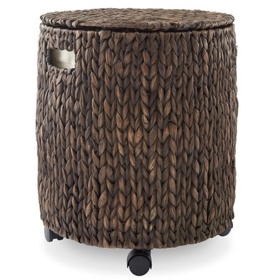 OPEN BOX - Rolling Storage Basket with Lid & Wheels -Espresso, Wicker Hyacinth