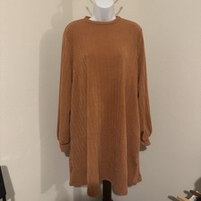 Lovely Melody Rust Ribbed Long Sleeve Tunic Dress Women’s Size L Made in USA