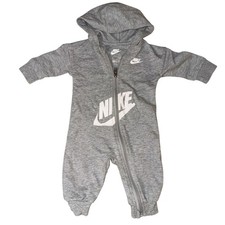 Nike Baby Gray Fleece Hooded Tracksuit Romper Jumpsuit 6 Months
