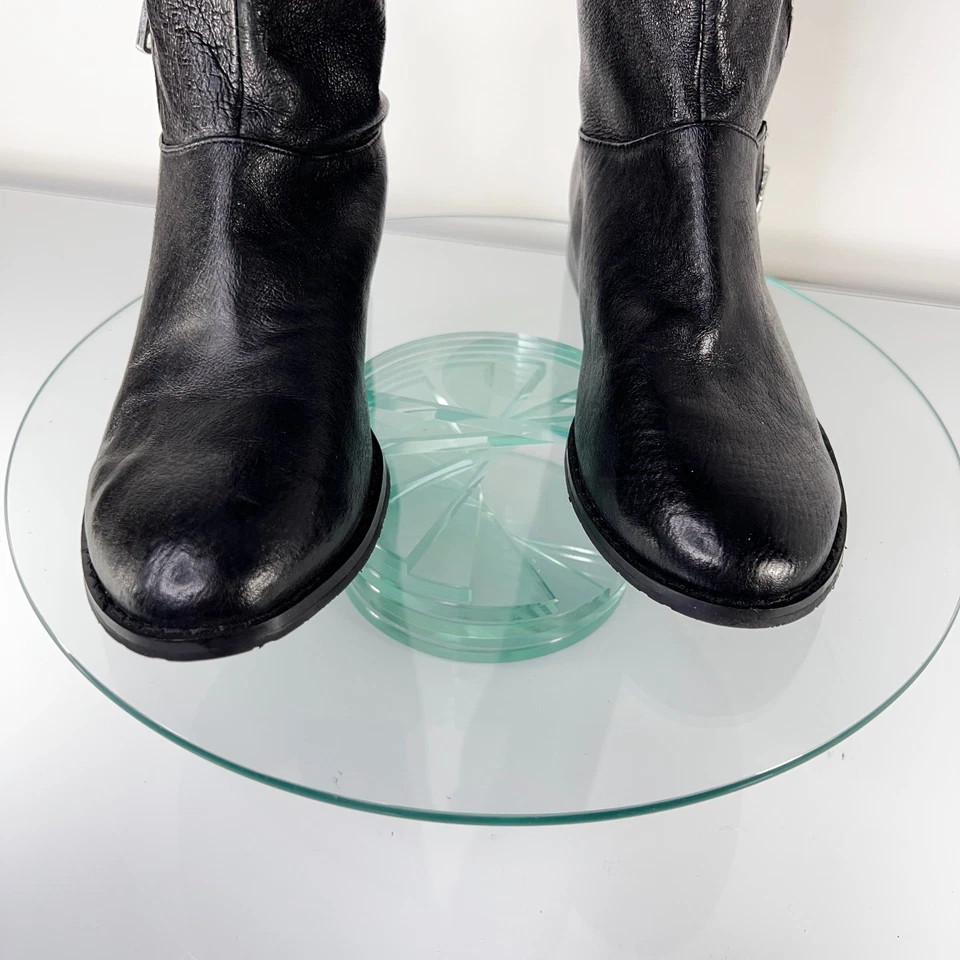 Bota China Laundry Fawn Cuero Sobre la Rodilla Talla 7 Negra Montar Moto Foto 2 de 4