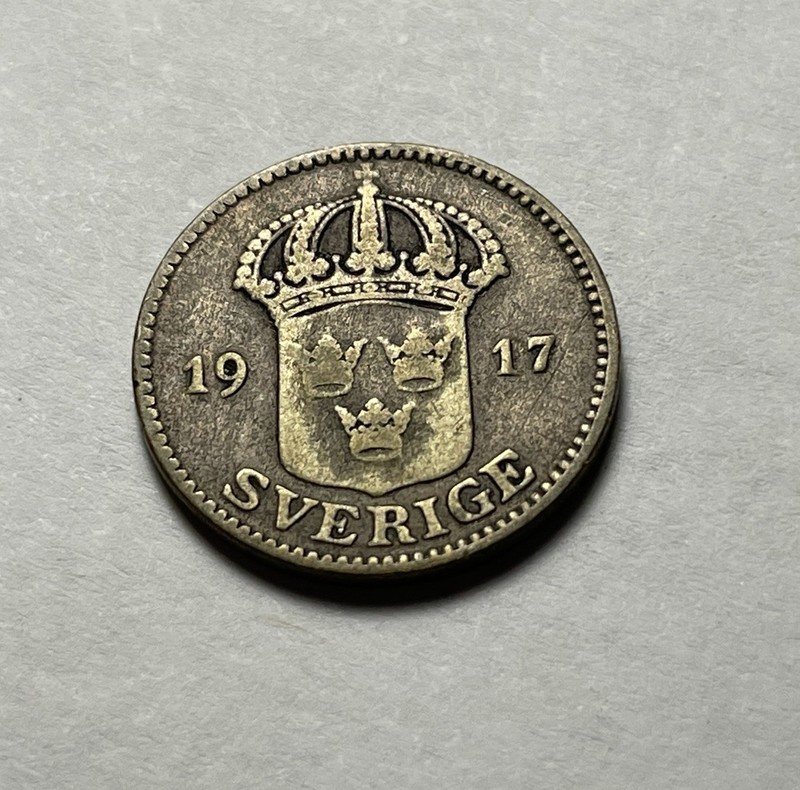 1917-W SWEDEN 25 ORE COIN 60% SILVER