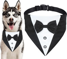 Dog Tuxedo Collar with Bow Tie Dog Suit Wedding Bandana, L: Neck 15  -25  