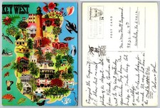 Vintage Linen Postcard: Key West Florida Map, Lighthouse, Sloppy Joe's 1985