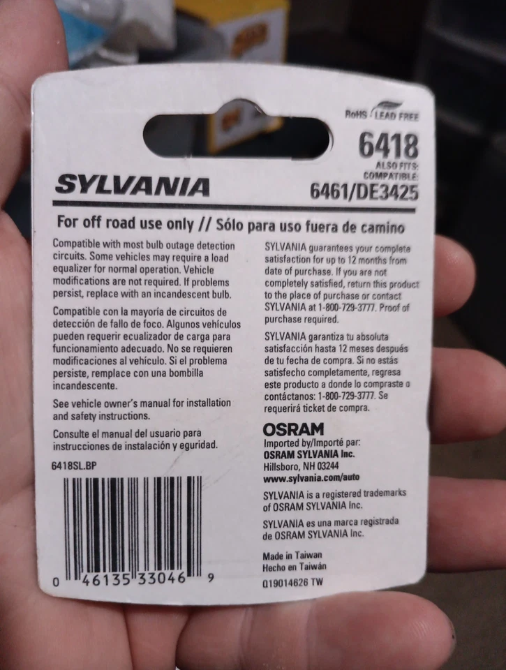 Лампа для номерного знака светодиодная блистерная упаковка SYLVANIA CARQUEST 6418SL.BP - Изображение 2 из 2