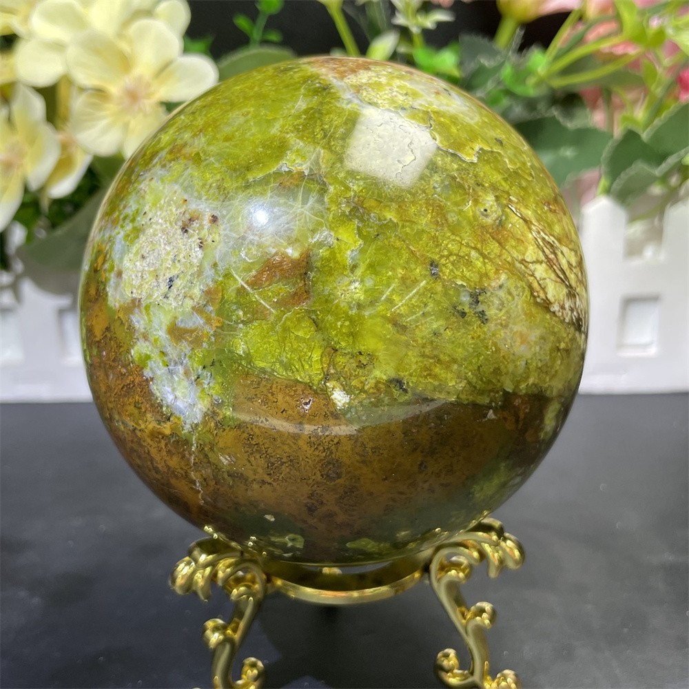 2.6LB 7.4" Natural Green Opal Ball Decor Quartz Crystal Energy Sphere Reiki