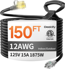12 Gauge 150 FT Heavy Duty Outdoor Extension Cord Waterproof Black