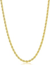Men's Real Rope Chain Necklace 14k Gold Plated Stainless Steel - 4mm 18  