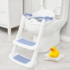 Blue White Toddler Boys Toilet Potty Training Seat Step Stool Ladder Cushion