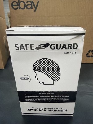 Safe Guard 22'' Black Lightweight Latex Free Nylon Hairnets 144 Count -H4