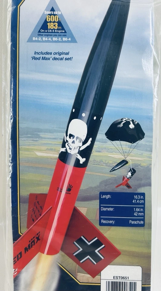 Estes Der Red Max Rocket Kit Skill Level 1 EST0651 new sealed - Image 2 of 3