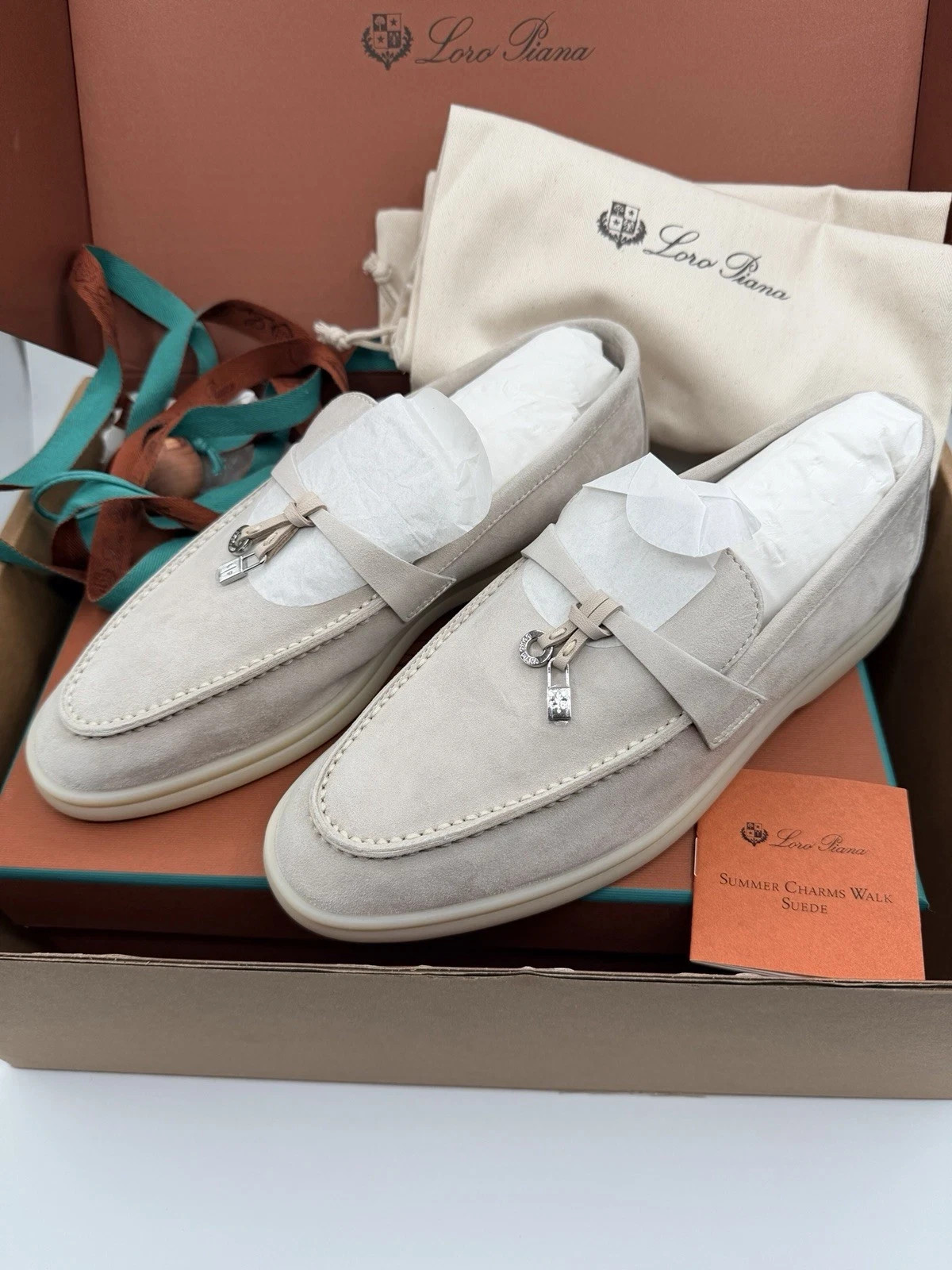 Loro Piana Summer Charm Walk Women’s EU 38 Pearl Gray Loafer Shoes