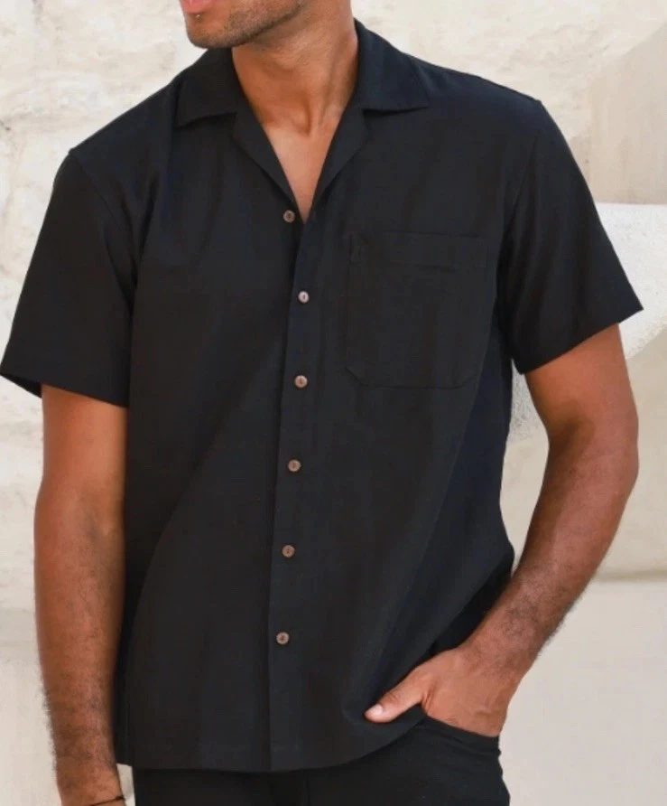 NWT Kenny Flowers Men's Black 100% Linen Camp Collar Shirt Size SLIM FIT L
Opens in a new window or 
