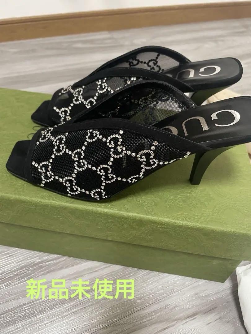 APL GUCCI Mules Sandali Tacco GG Perline Nero EU35 US5 90641c