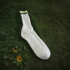 Men's VTG Socks Crew Acrylic Blend 80's Green Yellow Stripe White Size10-13