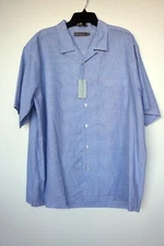 Daniel Cremieux Men's Short-Sleeve Shirt XL Blue Striped Straight Hem NWT $85