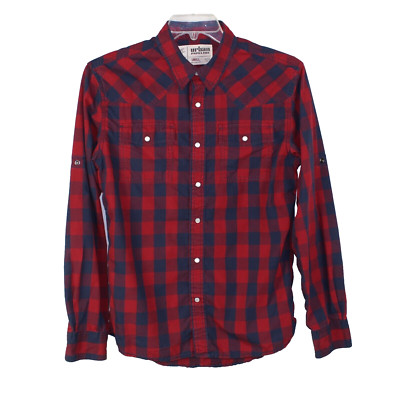 Urban Pipeline Shirt Pearl Snap Blue Red Check Men Sze S Roll-Tab Western Cowboy