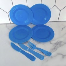 Vintage Fisher Price Fun With Foods Blue Plates Set