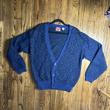 Vintage Sostanza Fashion Police Men’s Acrylic Cardigan Blue And Black Button