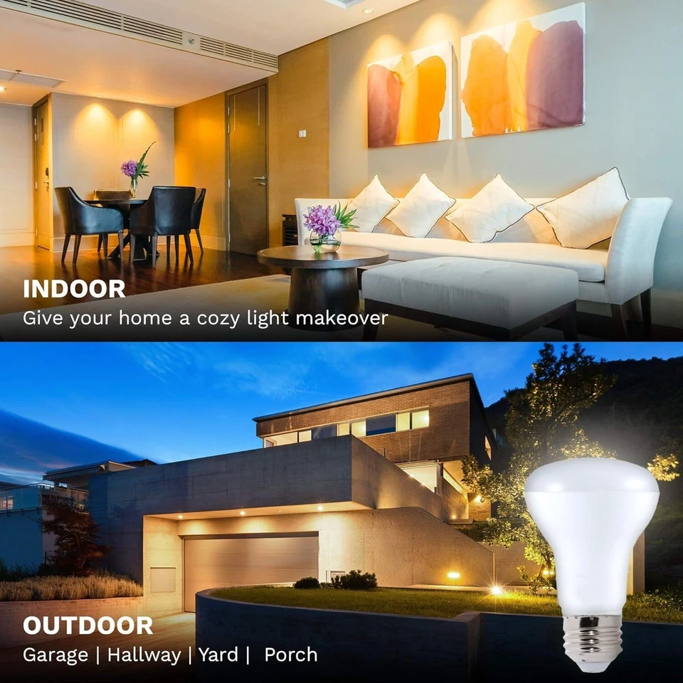 4Pack R20 Reflector Recessed LED Flood Light Bulb, 7.5W(50W), 525LM, 3000K, E26 - Image 3 of 4