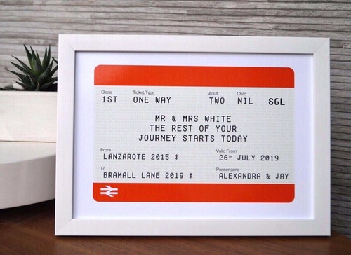 Personalised Train Ticket Style Print A4. Gift Wedding Anniversary Wedding - Picture 3 of 11
