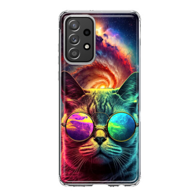 For Samsung Galaxy A52 Shockproof Neon Rainbow Galaxy Cat Case