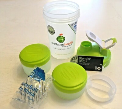 3 Protein Shaker Bottles ProStak 22 oz Cup Twist N Lock Storage Green LOT OF 3