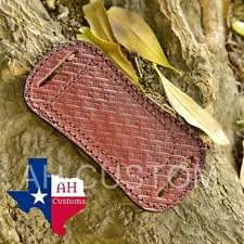  HAND MADE PURE LEATHER ENGRAVED HORIZONTAL SHEATH FOR FOLDING POKET KNIFE AH-6
