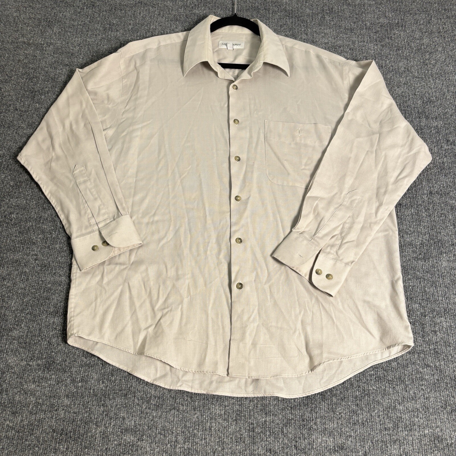 Camicia elegante uomo vintage Yves Saint Laurent 16 5 beige misto cotone con bottoni