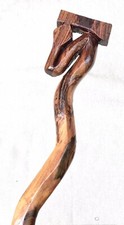 Vintage Antique Folk Art Carved Wood Snake Unusual Designer Knob Stick Cane