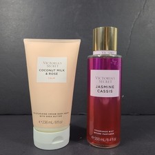 2 Pc Victoria's Secret Coconut Milk Cream Body Wash Jasmine Cassis Mist 8 oz.