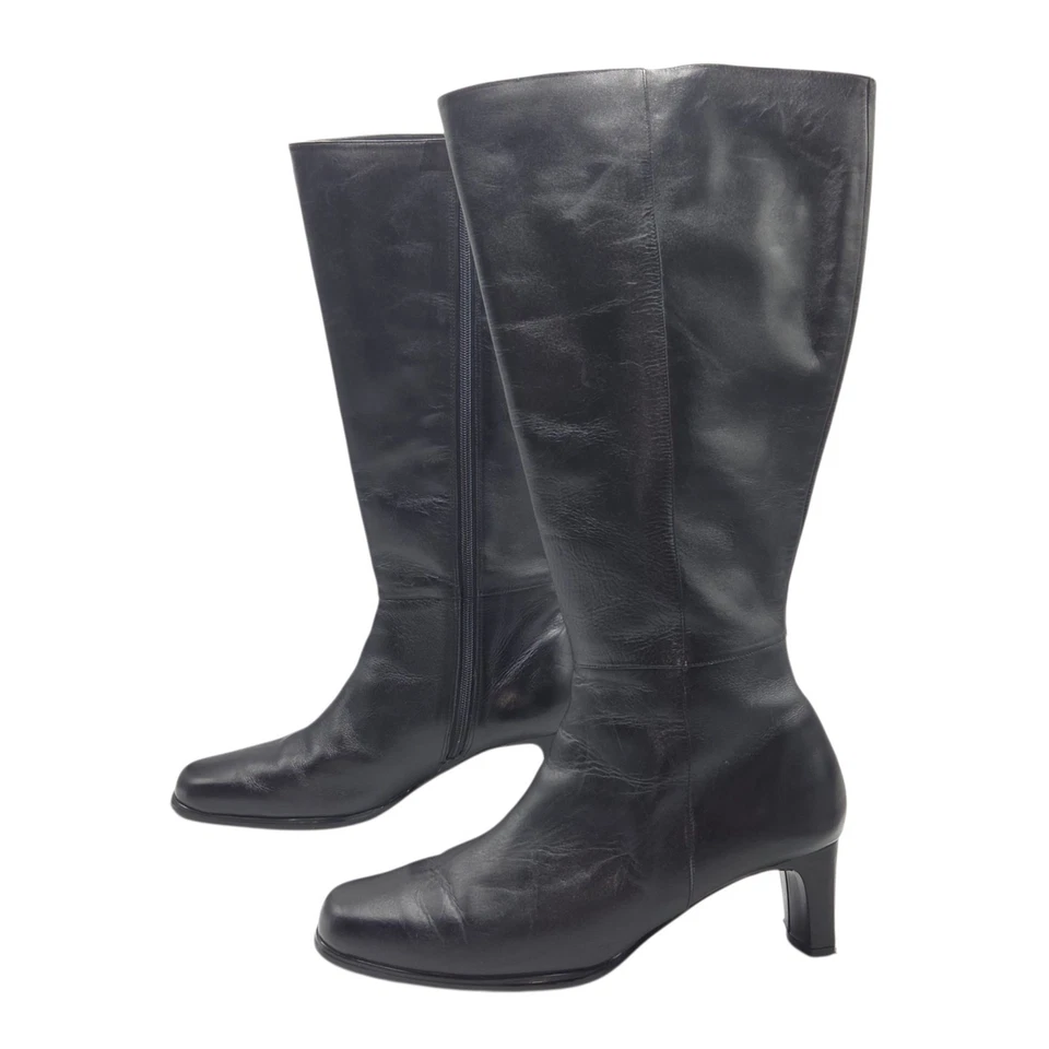 Силуэты черной кожи колена сапоги квадратный носок шириной икры 9 Вт гранж стиль - Изображение 2 из 4