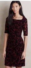Anthropolgie Maeve  Lace Dress 4 Body Con Short Sleeve Ruched  Burgundy