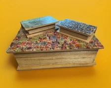 Set of 3 Wooden Faux Book Trinket Boxes Floral Butterfly Leopard 12.5"x9.75"x4"