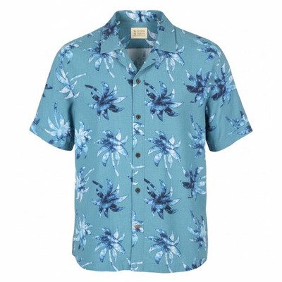 SCOTCH & SODA Men Shirt XL Blue Print Notch Collar Short Sleeve Button Top *