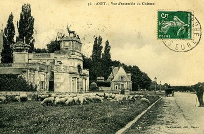 CPA 28 Beauce ca. Dreux ANET Gesamtansicht des Schlosses. Schäferhund mit Schafen1912