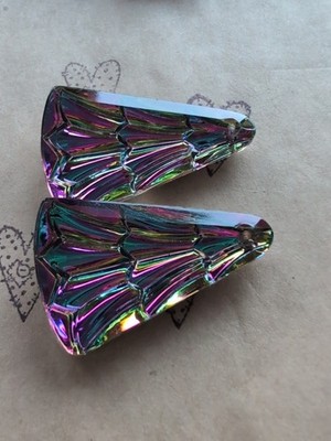  Nr.D2- 1 Stück Vintage Anhänger aus Glas Aurora borealis 40x27 mm Neugablonz  