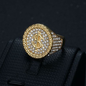 Authentic Hip Hop Dollar Symbol Casting Gold Plated Ring Jewelry