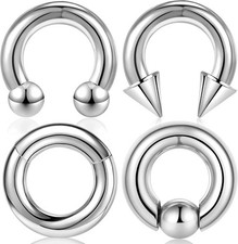 4Pcs 8G Septum Ring Kit - Surgical Steel Stretched Piercing Jewelry for Lip, Nos