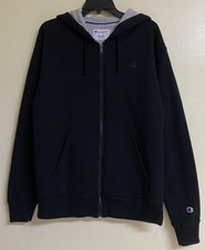 Men's Hooded Sweat Jacket Champion Size M Full Zip 2 Pocket Black Hoodie